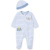 Little Me Baby Boy Clothes 2-Piece Baby Sleeper and Cap Set, 100% Cotton Footies Baby Essentials, Preemie to 9 months(Striped Elephants)