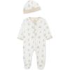 Little Me Baby Boy Clothes 2-Piece Baby Sleeper and Cap Set, 100% Cotton Footies Baby Essentials, Preemie to 9 months(White Fuzzy Bear)