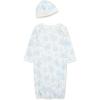 Little Me Clothes for Baby Girls’ 2-Piece Nightgown and Cap Set 100% Cotton with Elastic Bottom, Baby Essentials, 0-3 Months(Blue Roses)
