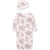 Little Me Clothes for Baby Girls’ 2-Piece Nightgown and Cap Set 100% Cotton with Elastic Bottom, Baby Essentials, 0-3 Months(Pink Floral)
