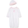 Little Me Clothes for Baby Girls’ 2-Piece Nightgown and Cap Set 100% Cotton with Elastic Bottom, Baby Essentials, 0-3 Months(White/Pink)