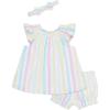 Little Me Clothes for Baby Girls’ Woven Sunsuit and Headband Set, 3-12 Months(Bright White/ Multi)