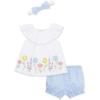 Little Me Clothes for Baby Girls’ Woven Sunsuit and Headband Set, 3-12 Months(Chambray/Bright White)