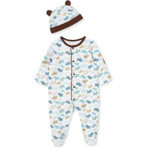 Little Me Baby Boy Clothes 2-Piece Baby Sleeper and Cap Set, 100% Cotton Footies Baby Essentials, Preemie to 9 months(Cute Puppies)
