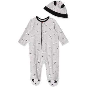 Little Me Baby Boy Clothes 2-Piece Baby Sleeper and Cap Set, 100% Cotton Footies Baby Essentials, Preemie to 9 months(Grey Heather Multi)