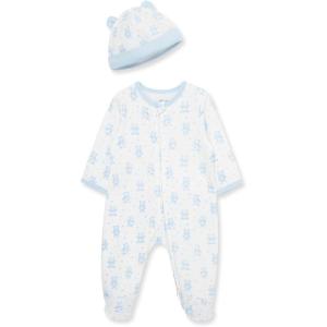 Little Me Baby Boy Clothes 2-Piece Baby Sleeper and Cap Set, 100% Cotton Footies Baby Essentials, Preemie to 9 months(Happy Bear)