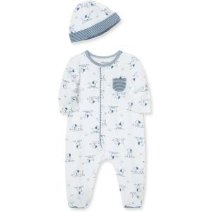 Little Me Baby Boy Clothes 2-Piece Baby Sleeper and Cap Set, 100% Cotton Footies Baby Essentials, Preemie to 9 months(Puppy)