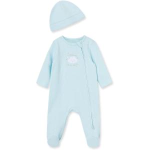 Little Me Baby Boy Clothes 2-Piece Baby Sleeper and Cap Set, 100% Cotton Footies Baby Essentials, Preemie to 9 months(Welcome to the World/Blue Bear)