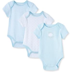 Little Me Clothes for Baby 3-Pack 100% Cotton Scratch Free Tag Bodysuits, Newborn to 9 Months(Blue)