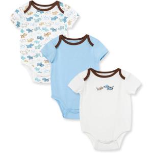 Little Me Clothes for Baby 3-Pack 100% Cotton Scratch Free Tag Bodysuits, Newborn to 9 Months(Blue/Multi Puppies)