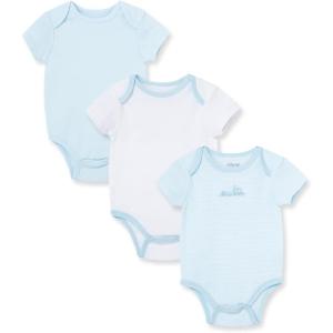 Little Me Clothes for Baby 3-Pack 100% Cotton Scratch Free Tag Bodysuits, Newborn to 9 Months(Blue/Multi Train)