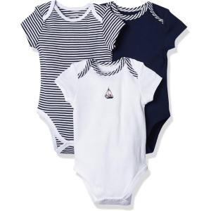 Little Me Clothes for Baby 3-Pack 100% Cotton Scratch Free Tag Bodysuits, Newborn to 9 Months(Navy Multi)