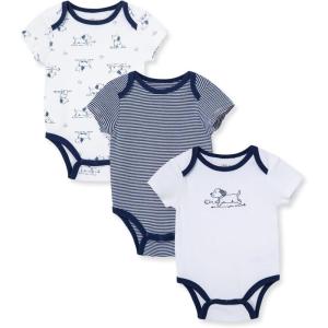 Little Me Clothes for Baby 3-Pack 100% Cotton Scratch Free Tag Bodysuits, Newborn to 9 Months(White/Multi Puppy)