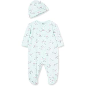 Little Me Clothes for Baby Girls’ 100% Cotton Scratch-Free Tag Footie Sleeper, Preemie to 9 Months(Mint Print)