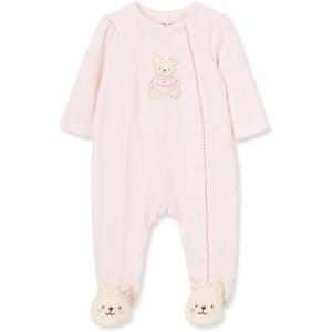Little Me Clothes for Baby Girls’ 100% Cotton Scratch-Free Tag Footie Sleeper, Preemie to 9 Months(Pink Bear)