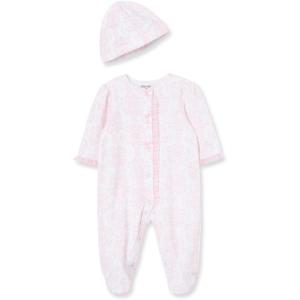 Little Me Clothes for Baby Girls’ 100% Cotton Scratch-Free Tag Footie Sleeper, Preemie to 9 Months(Pink Damask)