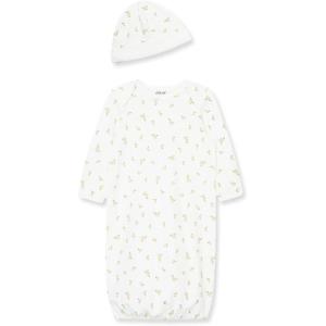 Little Me Clothes for Baby Girls’ 2-Piece Nightgown and Cap Set 100% Cotton with Elastic Bottom, Baby Essentials, 0-3 Months(Ivory)