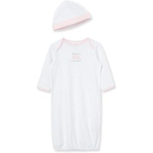 Little Me Clothes for Baby Girls’ 2-Piece Nightgown and Cap Set 100% Cotton with Elastic Bottom, Baby Essentials, 0-3 Months(Pink)