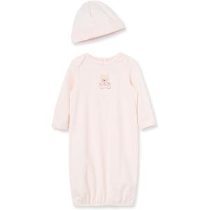 Little Me Clothes for Baby Girls’ 2-Piece Nightgown and Cap Set 100% Cotton with Elastic Bottom, Baby Essentials, 0-3 Months(Pink Bear)