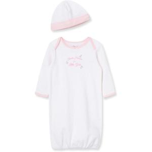 Little Me Clothes for Baby Girls’ 2-Piece Nightgown and Cap Set 100% Cotton with Elastic Bottom, Baby Essentials, 0-3 Months(Thank Heaven)