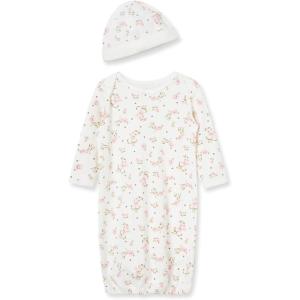 Little Me Clothes for Baby Girls’ 2-Piece Nightgown and Cap Set 100% Cotton with Elastic Bottom, Baby Essentials, 0-3 Months(Vintage Rose)