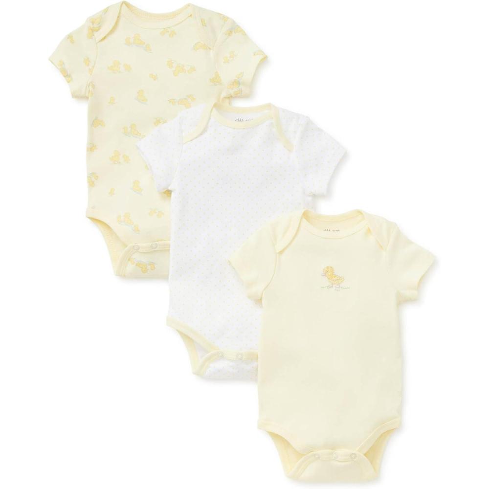 imageLittle Me Baby Gender Neutral 3Pack Short Sleeve Bodysuit Scratch Free 100 Cotton Quick Snap Closures Newborn to 9 MonthsYellowMulti
