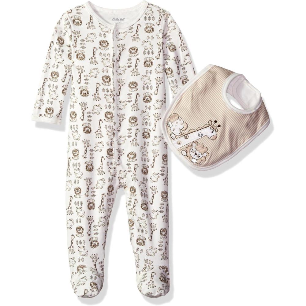 imageLittle Me Clothes for Baby Girls 100 Cotton Scratch Free Tag 2Piece Zipper Closure Footie and Headband Set Baby EssentialsIvory Multi