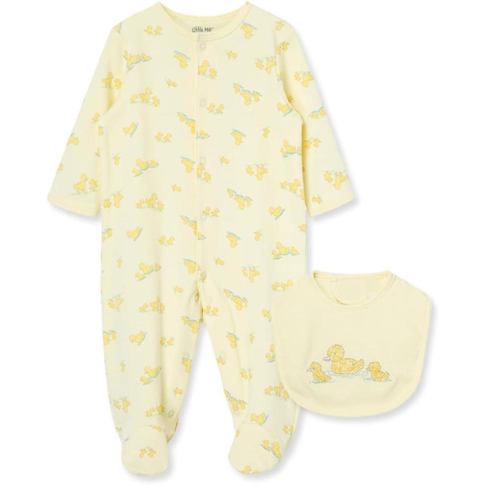 imageLittle Me Clothes for Baby Girls 100 Cotton Scratch Free Tag 2Piece Zipper Closure Footie and Headband Set Baby EssentialsYellow Duckies