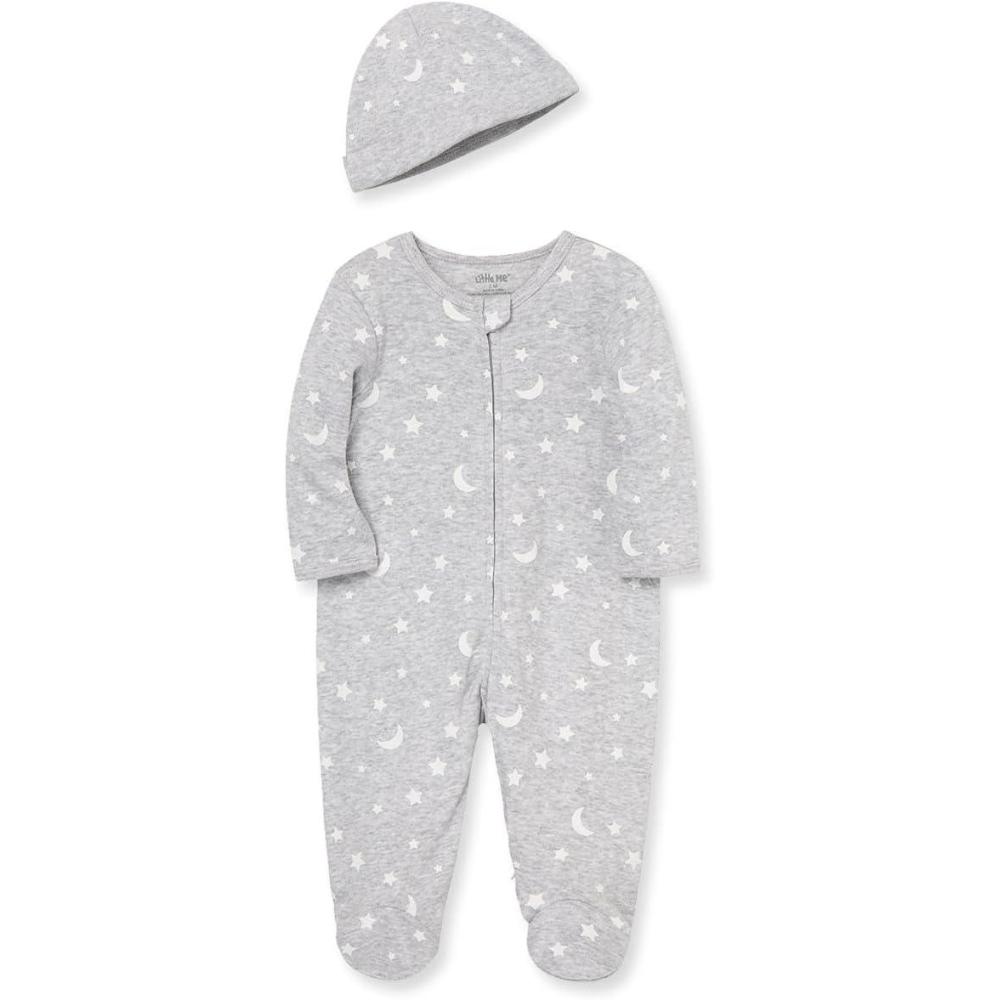 imageLittle Me Footie Pajamas Cotton Baby Sleepwear Boys and Girls Footed SleeperMoon Stars