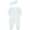 Little Me Clothes for Baby Girls 100% Cotton 2Pc Zipper Closure Footie and Headband Set, Baby Essentials, Preemie to 9 Months(Blue Roses)