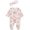 Little Me Clothes for Baby Girls 100% Cotton 2Pc Zipper Closure Footie and Headband Set, Baby Essentials, Preemie to 9 Months(Dream Floral)