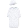 Little Me Clothes Baby Gender Neutral 2-Pc Nightgown and Cap Set 100% Cotton with Elastic Bottom, Baby Essentials,0-3 Months(White/Grey)