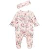 Little Me Clothes for Baby Girls 100% Cotton 2Pc Zipper Closure Footie and Headband Set, Baby Essentials, Preemie to 9 Months(Dream Floral)