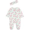 Little Me Clothes for Baby Girls 100% Cotton 2Pc Zipper Closure Footie and Headband Set, Baby Essentials, Preemie to 9 Months(Rose Bloom)