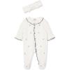 Little Me Clothes for Baby Girls 100% Cotton 2Pc Zipper Closure Footie and Headband Set, Baby Essentials, Preemie to 9 Months(Rosebud)