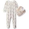 Little Me Clothes for Baby Girls 100% Cotton Scratch Free Tag 2-Piece Zipper Closure Footie and Headband Set, Baby Essentials(Ivory Multi)