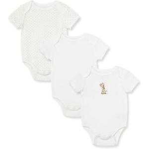 Little Me Baby Gender Neutral 3-Pack Short Sleeve Bodysuit Scratch Free 100% Cotton, Quick Snap Closures, Newborn to 9 Months(Giraffe)