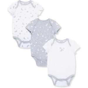 Little Me Baby Gender Neutral 3-Pack Short Sleeve Bodysuit Scratch Free 100% Cotton, Quick Snap Closures, Newborn to 9 Months(Grey)