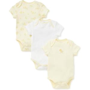 Little Me Baby Gender Neutral 3-Pack Short Sleeve Bodysuit Scratch Free 100% Cotton, Quick Snap Closures, Newborn to 9 Months(Yellow/Multi)