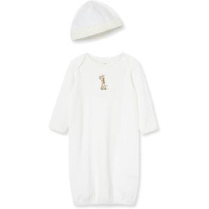 Little Me Clothes Baby Gender Neutral 2-Pc Nightgown and Cap Set 100% Cotton with Elastic Bottom, Baby Essentials,0-3 Months(Giraffe)