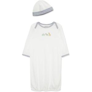 Little Me Clothes Baby Gender Neutral 2-Pc Nightgown and Cap Set 100% Cotton with Elastic Bottom, Baby Essentials,0-3 Months(Ivory Safari)