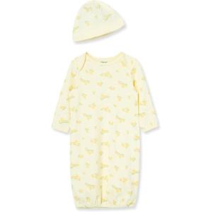 Little Me Clothes Baby Gender Neutral 2-Pc Nightgown and Cap Set 100% Cotton with Elastic Bottom, Baby Essentials,0-3 Months(Pear Sorbet Duckies)