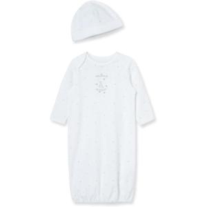 Little Me Clothes Baby Gender Neutral 2-Pc Nightgown and Cap Set 100% Cotton with Elastic Bottom, Baby Essentials,0-3 Months(White)