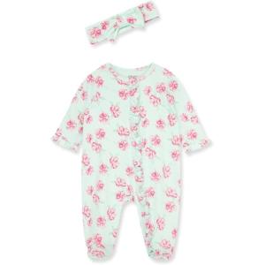 Little Me Clothes for Baby Girls 100% Cotton 2Pc Zipper Closure Footie and Headband Set, Baby Essentials, Preemie to 9 Months(Rose Bloom)