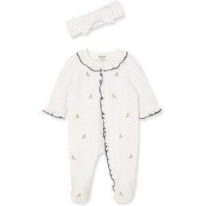 Little Me Clothes for Baby Girls 100% Cotton 2Pc Zipper Closure Footie and Headband Set, Baby Essentials, Preemie to 9 Months(Rosebud)