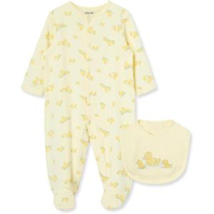 Little Me Clothes for Baby Girls 100% Cotton Scratch Free Tag 2-Piece Zipper Closure Footie and Headband Set, Baby Essentials(Yellow Duckies)