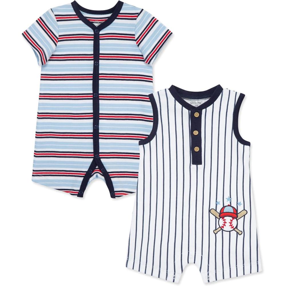 imageLittle Me Baby Boys 2pack of RompersBlue Baseball
