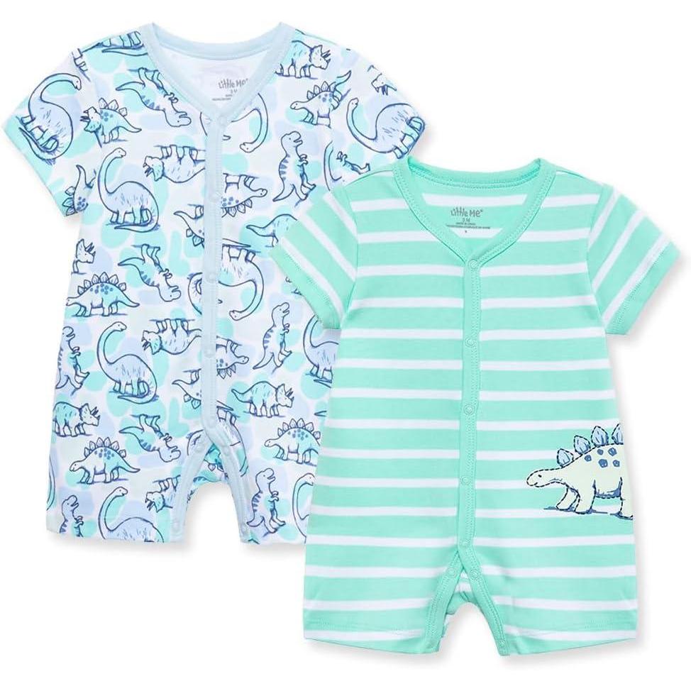 imageLittle Me Baby Boys 2pack of RompersDinosaur Green