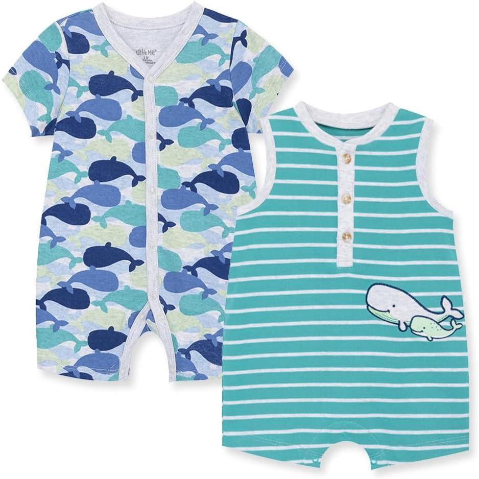 imageLittle Me Baby Boys 2pack of RompersWhale Green