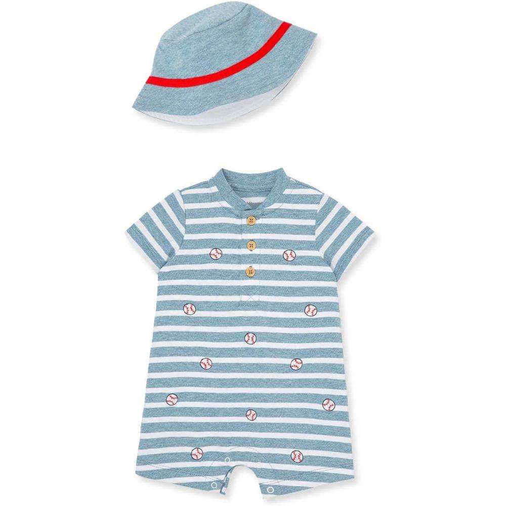 imageLittle Me Baby Boys 2piece Romper and Hat SetBaseball Blue
